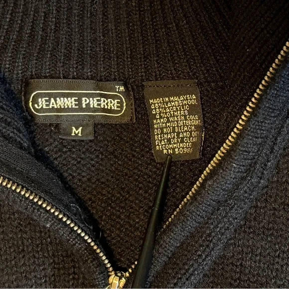 (M) JEANNE PIERRE BLACK & off/WHITE GEOMETRIC DESIGN 1/4 ZIP MOCK TURTLENECK - Picture 11 of 12